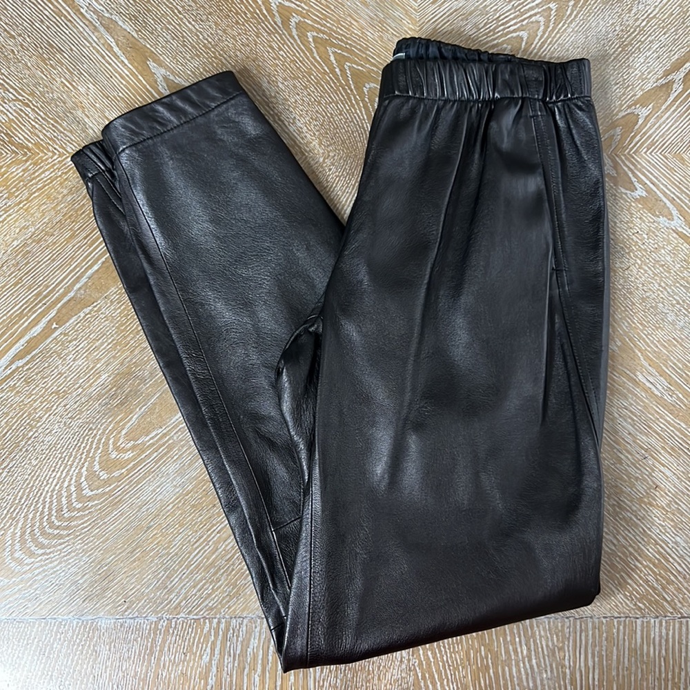 VINCE Black Leather Relaxed Elastic Waist Jogging Pants S - Picture 15 of 16